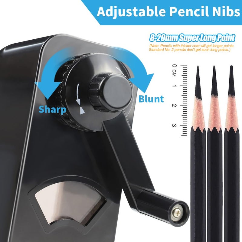 AFMAT Long Point Pencil Sharpener, 8-20mm Long Pencil Nibs, Self-Feed & Adjustable Pencil Sharpness, Artist Pencil Sharpener Manual for Ï†6-8.2mm Charcoal/Art/Drawing/Sketching/Colored Pencils PS10 - Image 3
